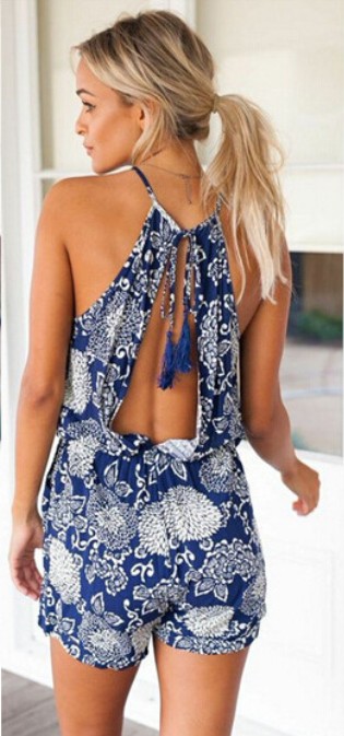 F2373 Printed Halter beach shorts